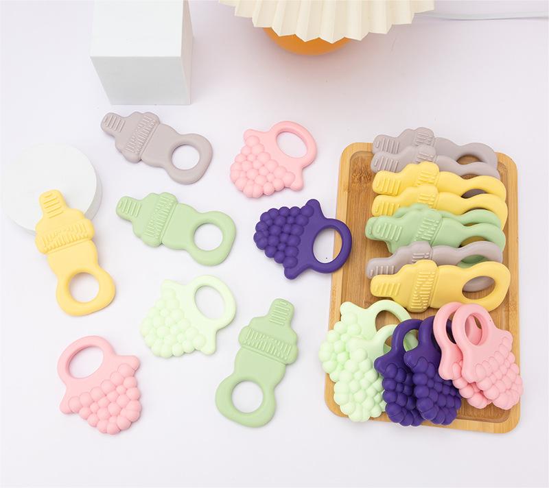 Food-Grade Silicone Teether — Grape & Bottle Shapes